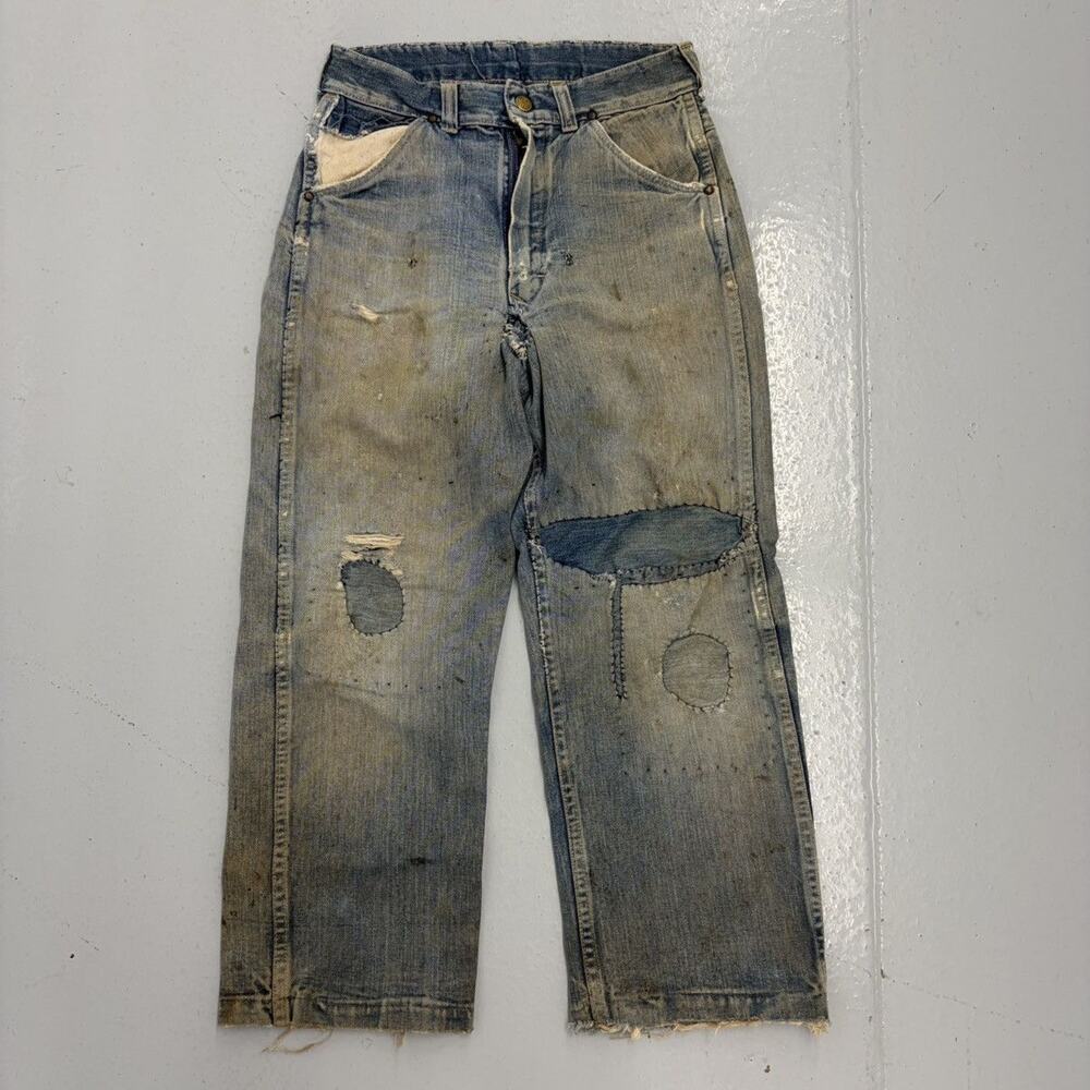 Vintage 60s Anvil Blue Repaired Workwear Jeans 25x22